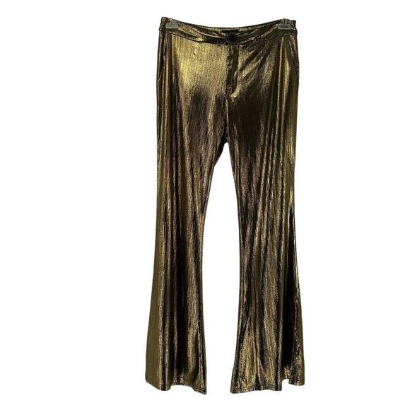 VICI Metallic Gold Pants Flare Leg High Rise Womens Size L Glam Party Night Out - Picture 1 of 8